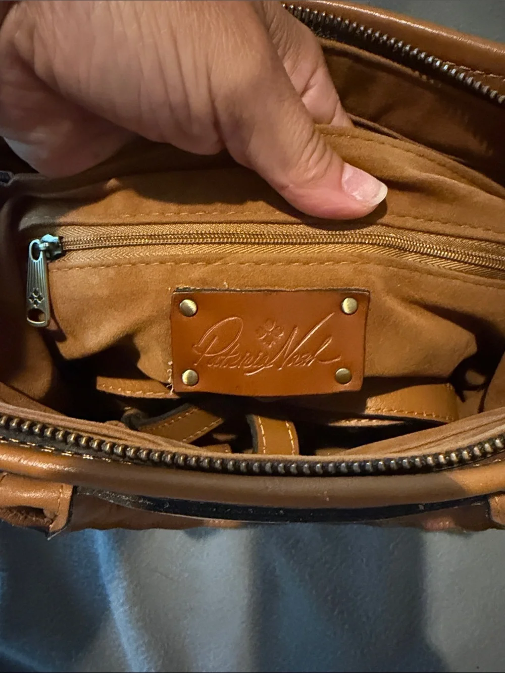 Patricia Nash Cream Satchel with Floral Print and Tan Handles